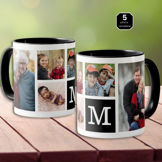 Maak je eigen 5 foto collage gemerkt Zwart Mok