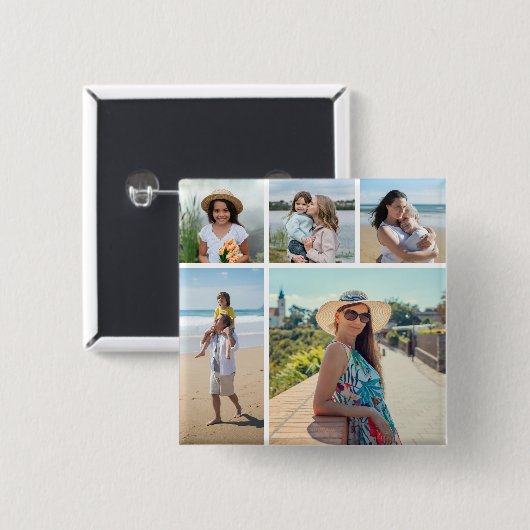 Maak Je Eigen 5 Foto Collage Vierkante Button 5,1 Cm (Voorkant /achterkant)