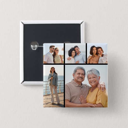 Maak Je Eigen 5 Foto Collage Vierkante Button 5,1 Cm (Voorkant /achterkant)