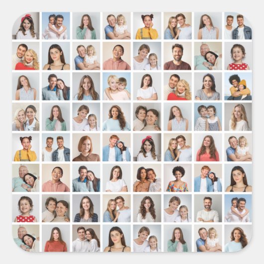 Maak Je Eigen 64 Foto Collage Vierkante Sticker (Voorkant)
