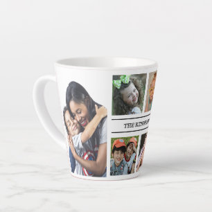 Maak je eigen 6 foto collage familienaam wit latte mok