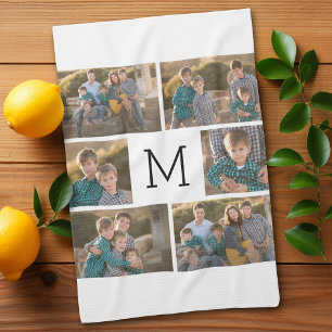 Maak Je Eigen 6 Foto Collage - Monogram Wit Theedoek