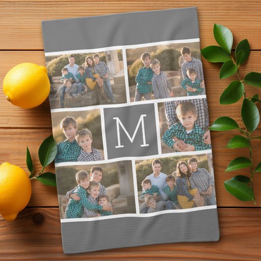 Maak Je Eigen 6 Foto Collage - Monogram Wit Theedoek
