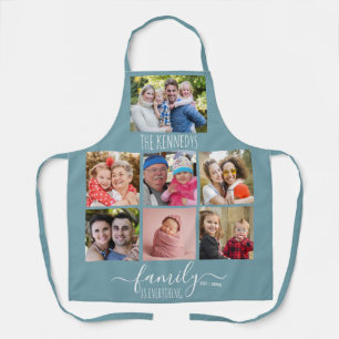 Maak je eigen 7 foto collage familienaam blauw schort