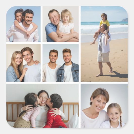 Maak Je Eigen 7 Foto Collage Vierkante Sticker (Voorkant)