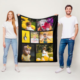 Maak Je Eigen 7 Foto Collage Zwart Fleece Deken
