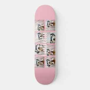 Maak Je Eigen 8 Foto Collage Aangepaste Naam Roze Persoonlijk Skateboard