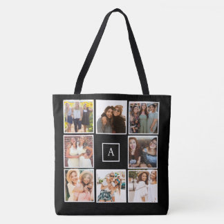 Maak je eigen 8 foto collage monochroom tote bag