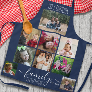 Maak je eigen 9 foto collage familienaam Blauw Schort