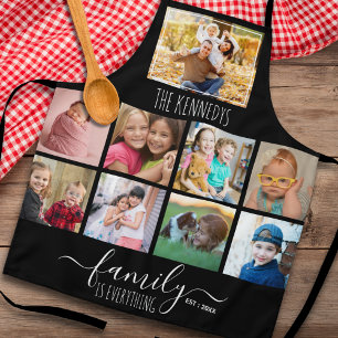 Maak je eigen 9 foto collage familienaam zwart schort