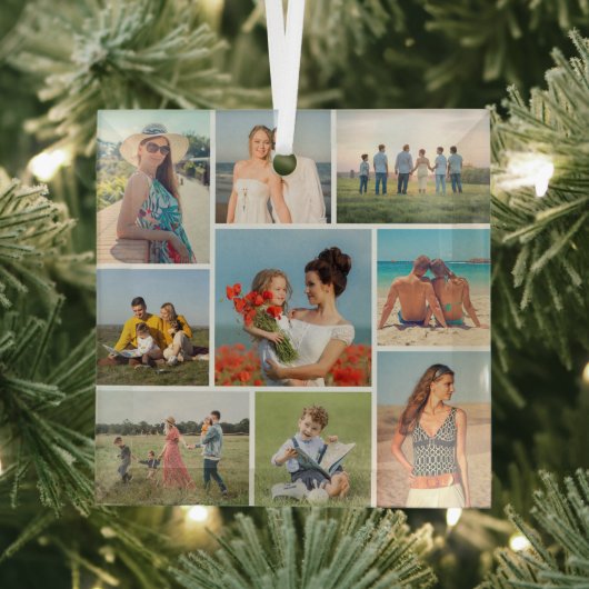Maak Je Eigen 9 Foto Collage Glas Ornament (Insitu)