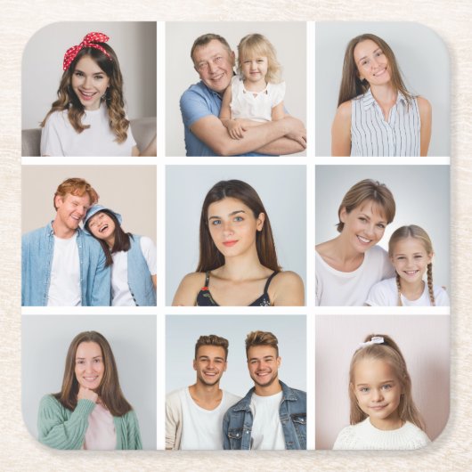 Maak Je Eigen 9 Foto Collage Kartonnen Onderzetters (Voorkant)