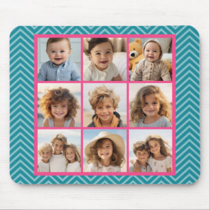 Maak Je Eigen 9 Foto Collage Roze Blauwe Chevrons Muismat