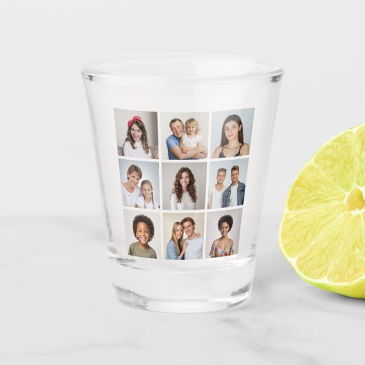 Maak Je Eigen 9 Foto Collage Shot Glas (Voorkant)