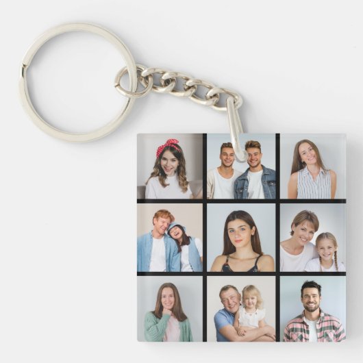 Maak Je Eigen 9 Foto Collage Sleutelhanger (voorkant)
