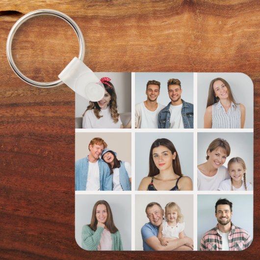 Maak Je Eigen 9 Foto Collage Sleutelhanger (Voorkant)