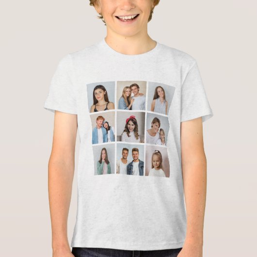 Maak Je Eigen 9 Foto Collage Tri-Blend Shirt (Voorkant)