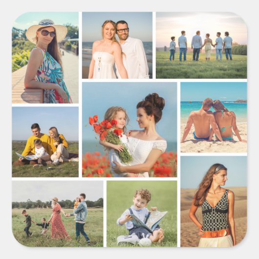 Maak Je Eigen 9 Foto Collage Vierkante Sticker (Voorkant)