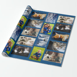 Maak je eigen 9 fotocollage op blauw cadeaupapier