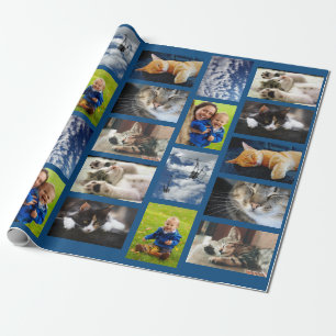 Maak je eigen 9 fotocollage op blauw cadeaupapier
