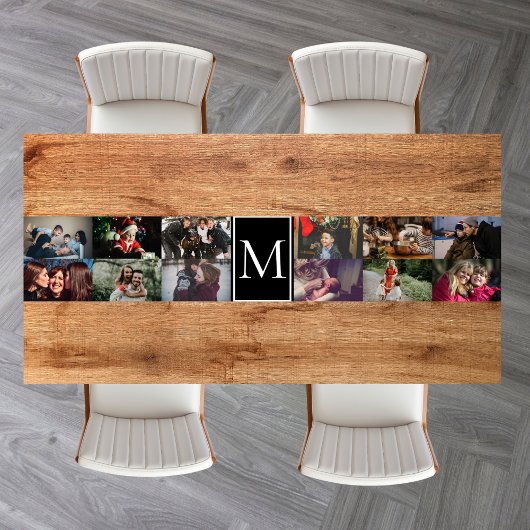 Maak je eigen aangepaste 12 foto collage Monogram Korte Tafelloper