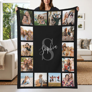 Maak Je Eigen Aangepaste 14 Foto Collage Monogram Fleece Deken