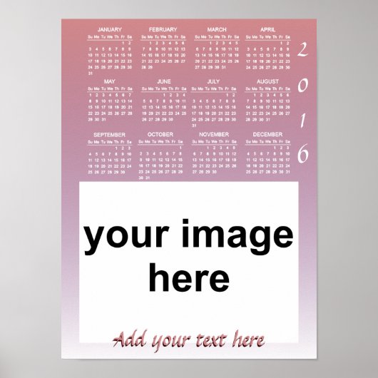 Maak je eigen aangepaste 2016 foto kalender poster (Voorkant)