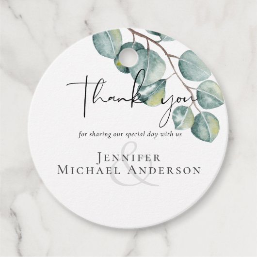 Maak je eigen aangepaste Eucalyptus groene bruilof Bedankjes Labels (Voorkant)
