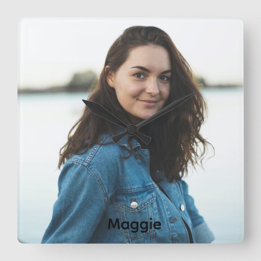 Maak je eigen aangepaste foto en tekst vierkante klok (Voorkant)