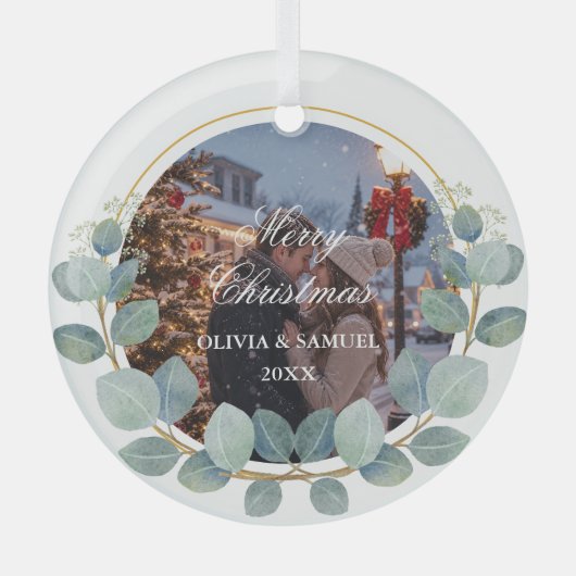 Maak je eigen aangepaste foto- en tekstkerstmis glas ornament (Voorkant)