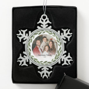 Maak je eigen aangepaste foto familie naam blad ri tin sneeuwvlok ornament