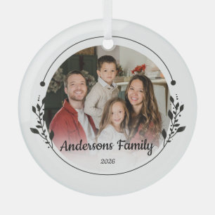Maak Je Eigen Aangepaste Foto Familie Naam Jaar Glas Ornament