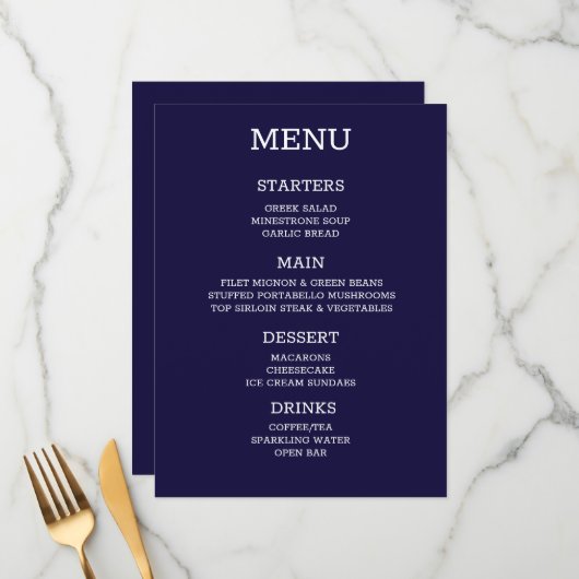 Maak Je Eigen Aangepaste Gepersonaliseerde Indigo Menu (Voorkant / Achterkant in situ)