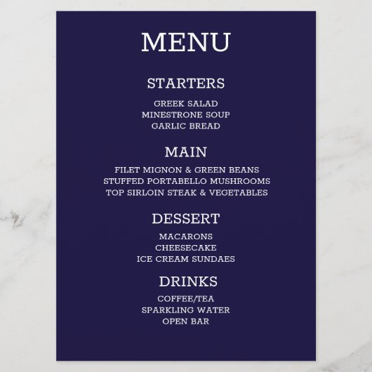 Maak Je Eigen Aangepaste Gepersonaliseerde Indigo  Menu (Voorkant)