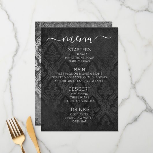 Maak je eigen aangepaste gotische vintage damast menu (Voorkant / Achterkant in situ)