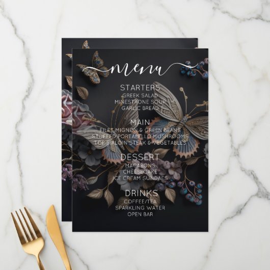 Maak Je Eigen Aangepaste Mooie Vintage Vlinders Menu (Voorkant / Achterkant in situ)