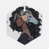 Maak Je Eigen Afro-Amerikaanse Vrouw Boogschutter Glas Ornament (Achterkant)