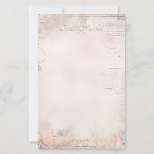 Maak Je Eigen Antieke Bleekroze Rozen Ephemera Briefpapier (Voorkant)