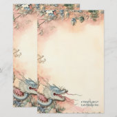 Maak Je Eigen Blauwe Chinese Draak Bloem Briefpapier (Voorkant / Achterkant)