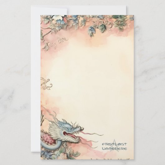 Maak Je Eigen Blauwe Chinese Draak Bloem Briefpapier (Voorkant)