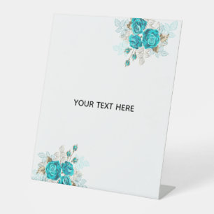 Maak je eigen blauwe elegante roos reclamebord met voetstuk