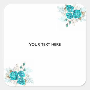 Maak je eigen blauwe elegante roos vierkante sticker