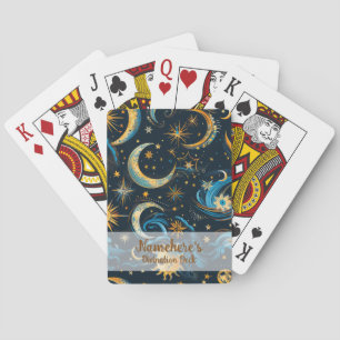 Maak je eigen Blauwe & Gouden Zon Maan & Sterren Pokerkaarten