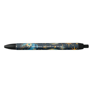 Maak je eigen Blauwe & Gouden Zon Maan & Sterren Zwarte Inkt Pen
