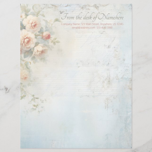 Maak je eigen blauwe shabby chic perzikrozen briefhoofd (Voorkant)