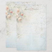 Maak Je Eigen Blauwe Shabby Chic Perzikrozen Briefpapier (Voorkant / Achterkant)