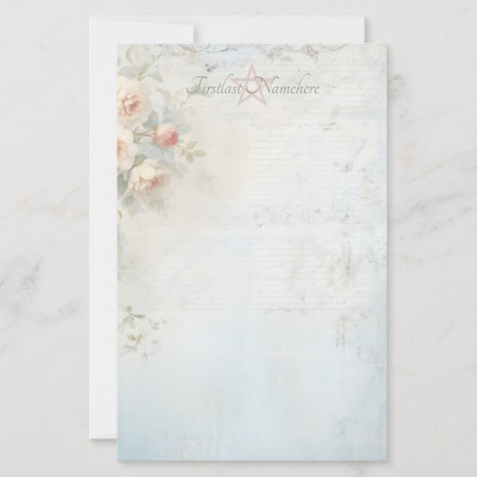 Maak Je Eigen Blauwe Shabby Chic Perzikrozen Briefpapier (Voorkant)