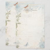 Maak Je Eigen Blauwe Shabby Chic Vlinderrozen Briefpapier (Voorkant / Achterkant)
