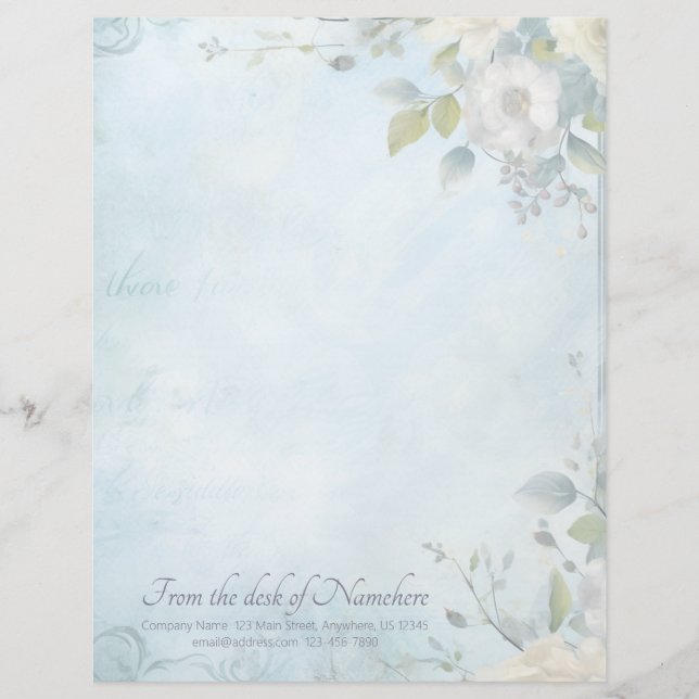 Maak Je Eigen Blauwe Shabby Chic Witte Bloesems Briefhoofd (Voorkant)