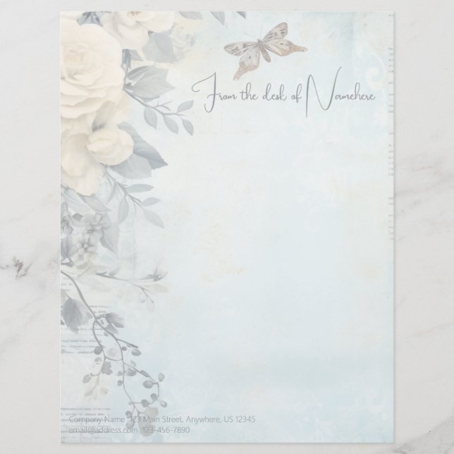 Maak je eigen blauwe shabby chic witte rozen briefhoofd (Voorkant)